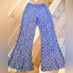 Free People Women’s Lavender Floral Wide-Leg Pants